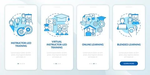 Organize corporate training program blue onboarding mobile app screen Stock Illustration
