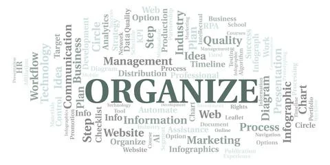 Organize typography word cloud create with the text only. Stock Illustration