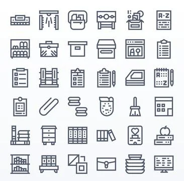 Organize Vector Graphics featuring 36 Bold Line Pixel Aligned 128x128 Designs Stock Illustration