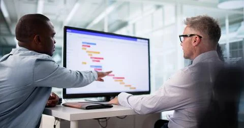 Organize Workflow With Gantt Software On Digital Agenda Calendar App. Stock Photos
