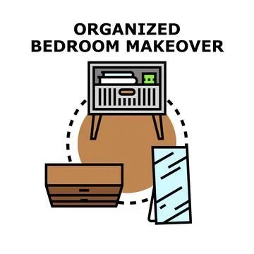 Organized bedroom makeover creating comfortable home interior Stock Illustration