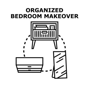 Organized bedroom makeover creating comfortable home interior Stock Illustration