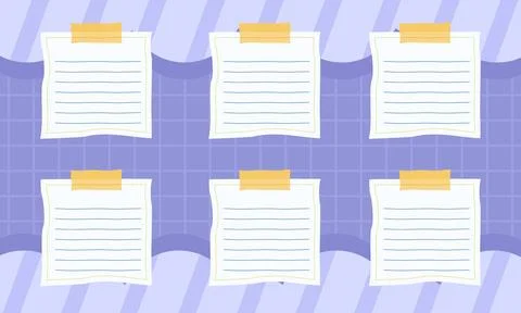 Organized Digital Lined Notes Adhered with Yellow Tape on a Wavy Grid Backg.. Stock Illustration