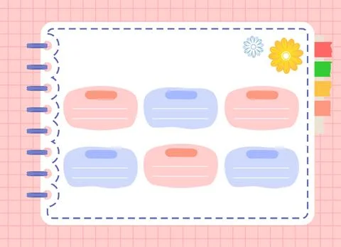 Organized Digital Notebook Page Template with Colorful Blank Labels and Gri.. Stock Illustration