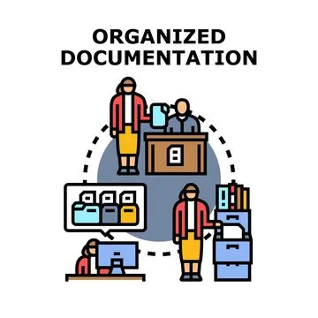 Organized documentation system managing physical and digital records Stock Illustration