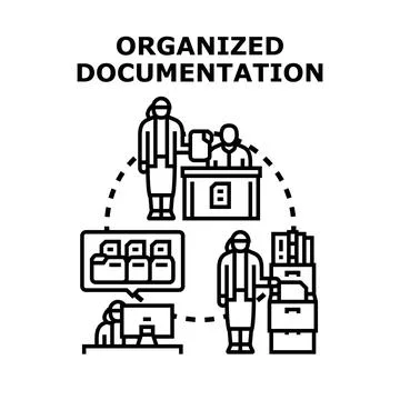 Organized documentation system managing physical and digital records Stock Illustration