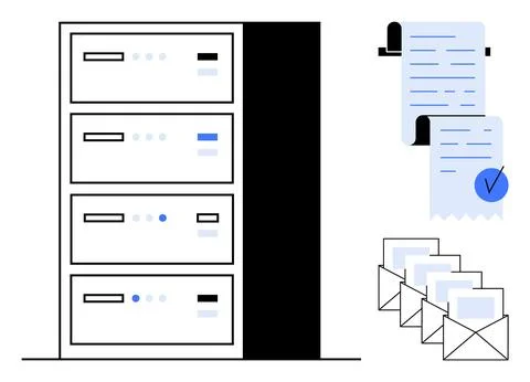 Organized File Management System with Digital Documents and Notifications Stock Illustration