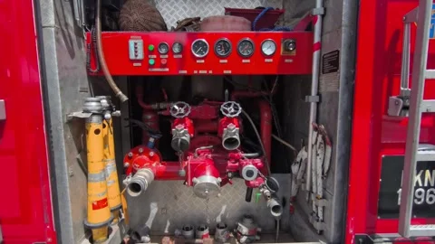 Organized Firefighting Equipment and Tools Inside a Rescue Vehicle Vidéo 334396579
