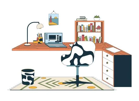 Organized home office interior 2D cartoon object Stock Illustration