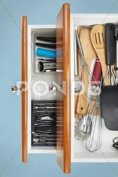 Organized kitchen drawers Stock Photos