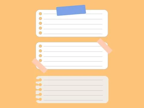 Organized Lined Paper Notes with Blue Adhesive Tape on a Vibrant Orange Bac.. Stock Illustration