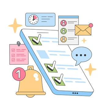 Organized mobile task concept. Flat vector illustration. Stock Illustration