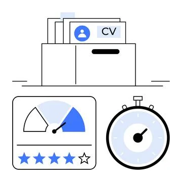 Organized Office with CV File, Performance Gauge, and Stopwatch for Effecti.. Stock Illustration