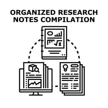Organized research notes compilation for data analysis Stock Illustration
