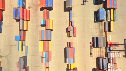 Organized Rows Of Shipping Containers Seen From Aerial Drone View Stock Footage 339032999