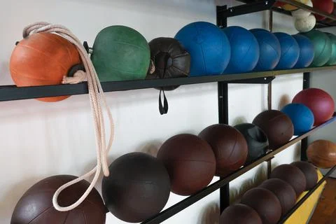 Organized selection of functional training equipment in a modern gym environment Stock Photos