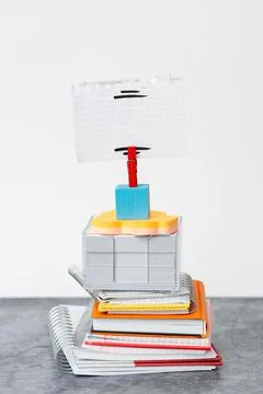 Organized Stack Note Pad, Bundle Notebooks, Neat Pile Documents, Pleasant Foto stock