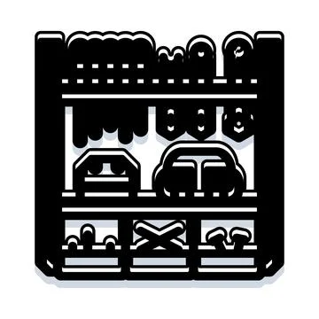 Organized tools and equipment storage line icon Stock Illustration