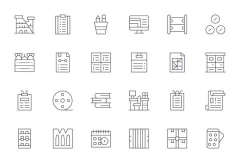 Organized Vector Icon Collection with 24 High Resolution Thin Line Designs Illustrazione stock