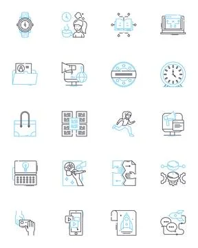 Organizer linear icons set. Sorter, Container, Arranger, Systematizer Illustrazione stock