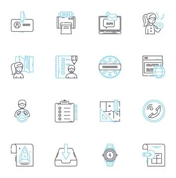 Organizer linear icons set. Sorter, Container, Arranger, Systematizer Illustrazione stock
