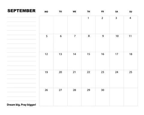 Organizer, planner for the month of September, vector. Stock Illustration
