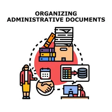 Organizing administrative documents for efficient business management Stock Illustration