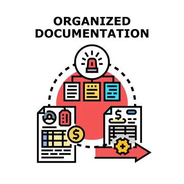 Organizing and processing documentation for business management Stock Illustration