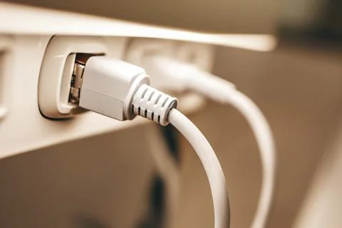 Organizing cables for devices 스톡 사진