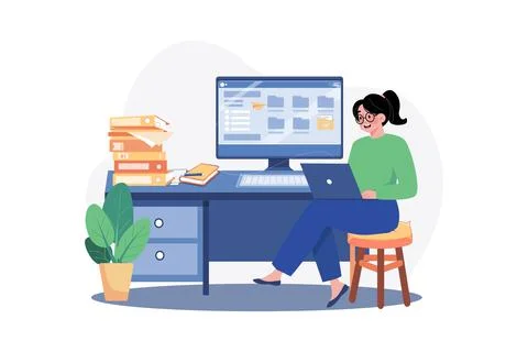 Organizing Document Files Illustration concept. A flat illustration isolated  Stock Illustration