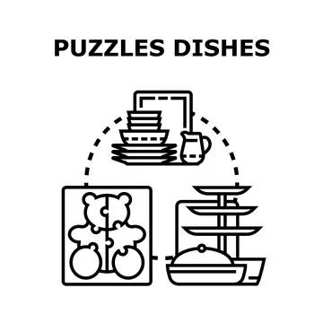 Organizing kitchen items and solving a colorful puzzle Stock Illustration