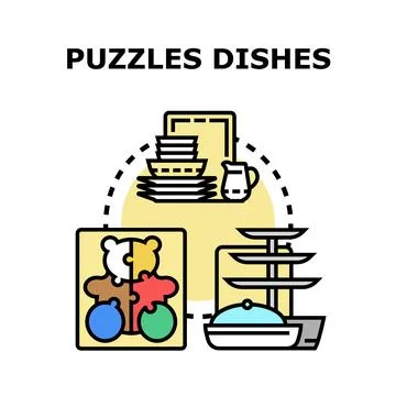 Organizing kitchen items and solving a colorful puzzle Stock Illustration