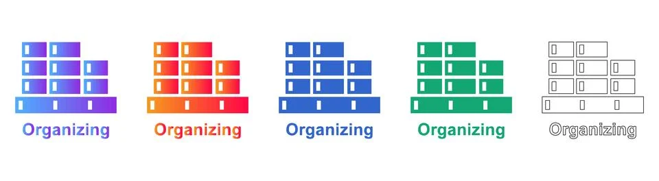 Organizing Process Icon Set in Multiple Color Styles 库存插图