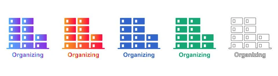 Organizing Process Icons Set Stock Illustration