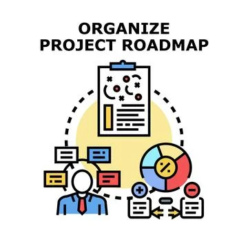 Organizing project roadmap with team management strategy icon Stock Illustration