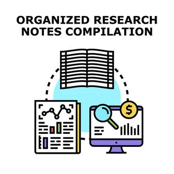 Organizing research notes for data analysis and compilation Stock Illustration