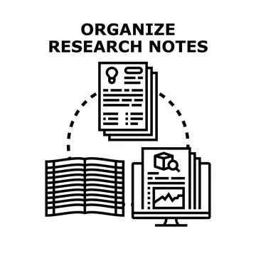Organizing research notes process for data analysis Stock Illustration