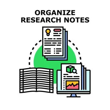 Organizing research notes process for data analysis Stock Illustration