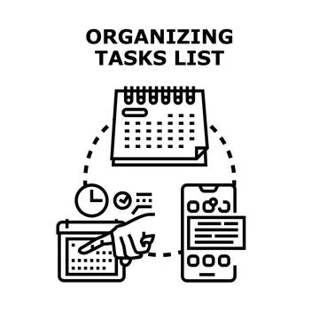 Organizing tasks schedule planning managing digital calendar Stock Illustration