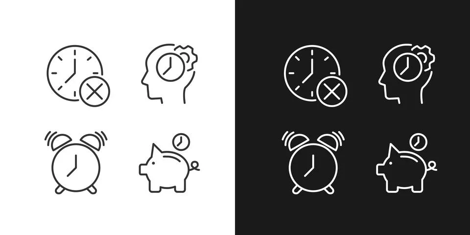 Organizing time wisely pixel perfect linear icons set for dark, light mode Illustrazione stock