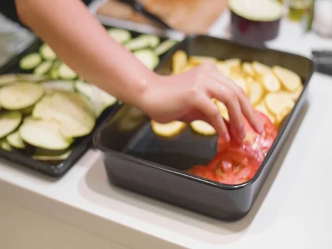 Organizing vegetables on a table Stock Footage 80545641