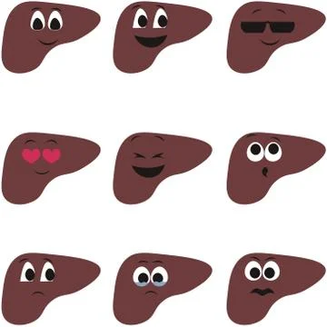 Organs of the human body in the style of cartoon. Liver, health, disease. Des Stock Illustration