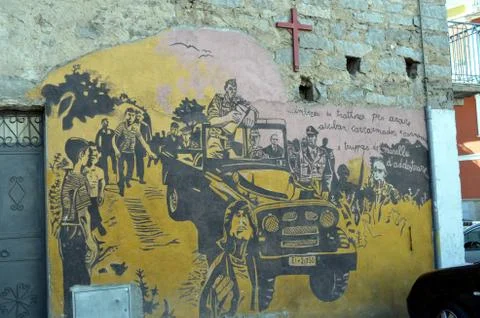 ORGOSOLO ITALY 4 October 2015 Murales in Orgosolo Italy Since about 1969 the  Stock Photos