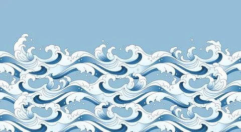 Orient blue wave seamless pattern isolated on light blue Stock Illustration