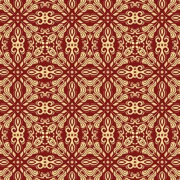 Orient Damask Seamless Vector Red and Golden Wallpaper Stock Illustration