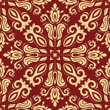 Orient Damask Seamless Vector Wallpaper With Arabesques Illustrazione stock