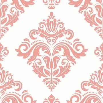 Orient Pink Seamless Vector Wallpaper With Arabesques Stock Illustration