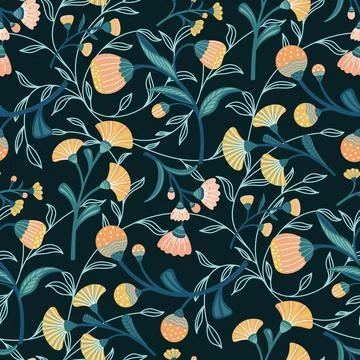Orient vector seamless floral pattern. Small indian flowers, free order. Deco Stock Illustration