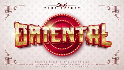 Oriental 3D Text Effect Design Editable Vector Graphic Style with Shadow an.. Illustrazione stock