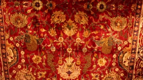 Oriental Ancient Carpet with Beautiful Pattern Stock Footage 90232125